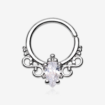 Princess Filigree Sparkle Septum Twist Loop Ring-Clear Gem